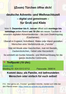 Digitaler Adventskalender - eine Veranstaltung aller Gemeinden der Synode in UK @ Zoom