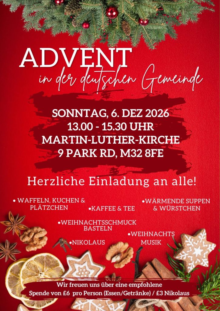 Adventscafé in Manchester am 6. Dezember 13 - 15 Uhr